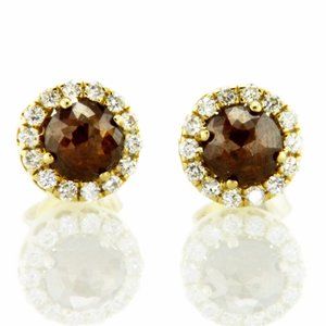 Diamond Halo Stud Earrings 14K Yellow Gold 1.06TCW